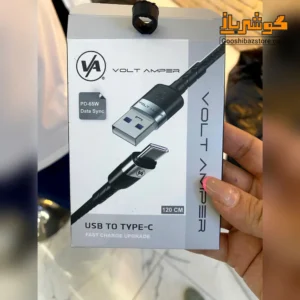 نمای جعبه کابل USB به تایپ سی ولت آمپر مدل VA91 طول ۱.۲ متر